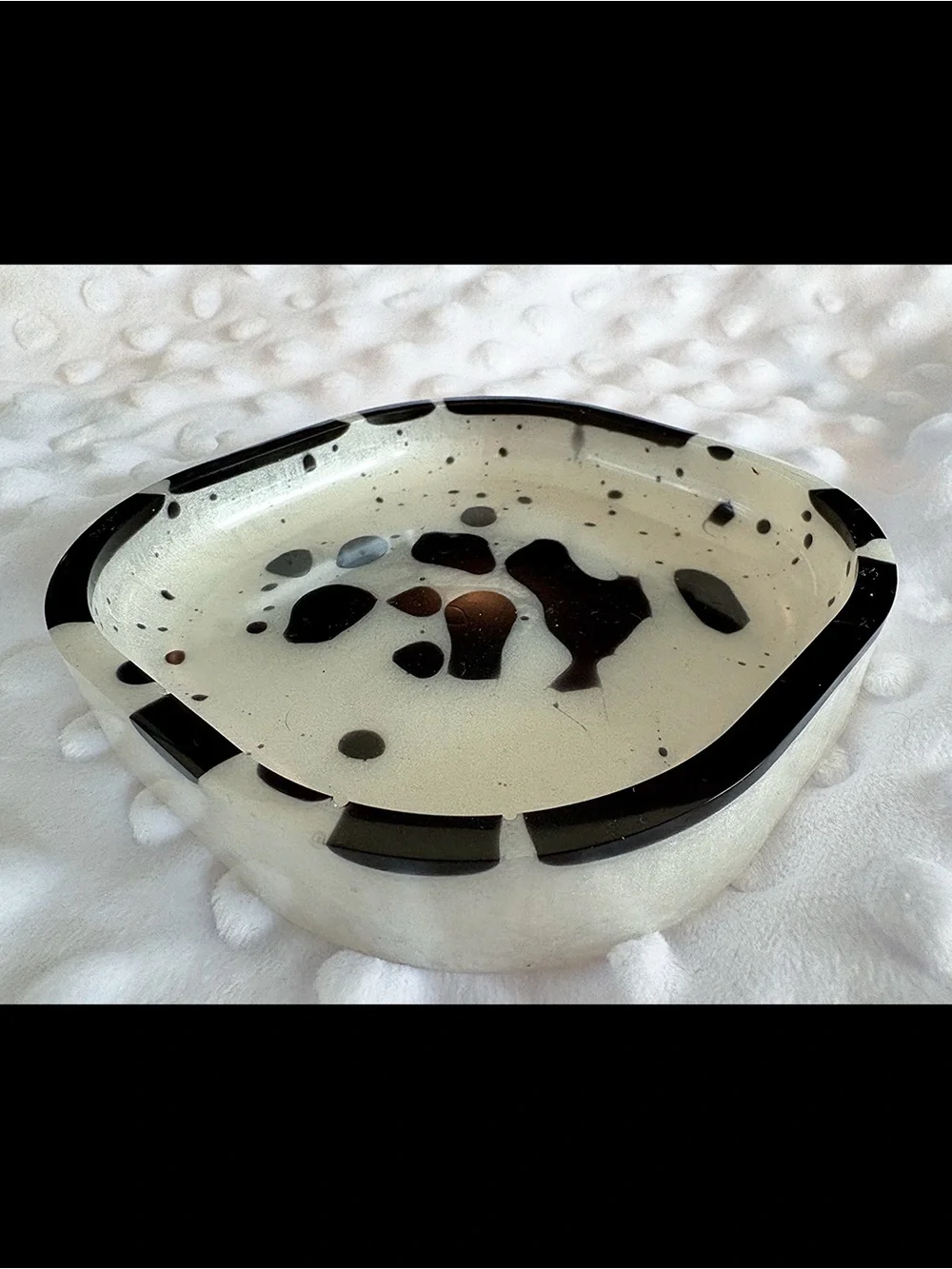 Handmade Resin Coasters / Trinket Trays Black and White Splatter